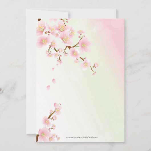 Roze kersenbloesems bloeien kaart (Achterkant)