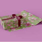 Roze Kersenbloesems Bloemen op Chartreuse Groen Cadeaupapier