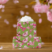 Roze Kersenbloesems Bloemen op Chartreuse Groen Cadeaupapier