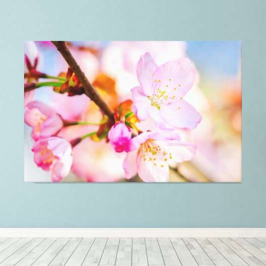 Roze Kersenbloesems. De Triumf Van Het Leven In De Canvas Afdruk (Insitu (Houten vloer))