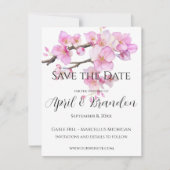 Roze kersenbloesems elegant kalligrafie script save the date (Voorkant)