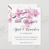 Roze kersenbloesems elegant kalligrafie script save the date (Voorkant / Achterkant)
