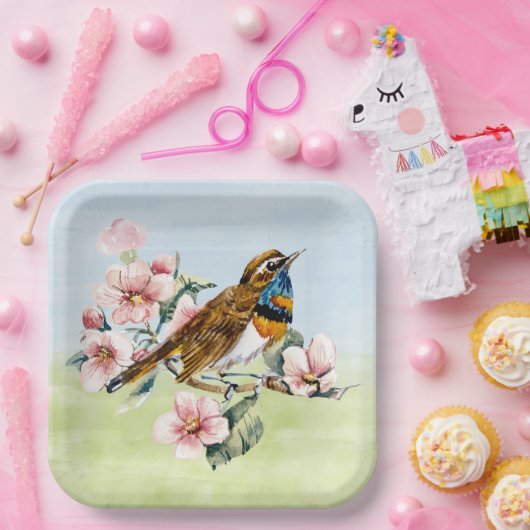 Roze Kersenbloesems en Vogel Papieren Bordje (Feest)