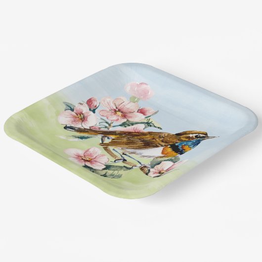 Roze Kersenbloesems en Vogel Papieren Bordje (Gebogen)