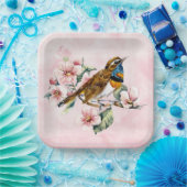 Roze Kersenbloesems en Vogelpapier P Papieren Bordje (Feest)