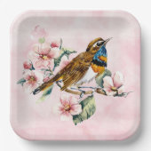 Roze Kersenbloesems en Vogelpapier P Papieren Bordje (Voorkant)