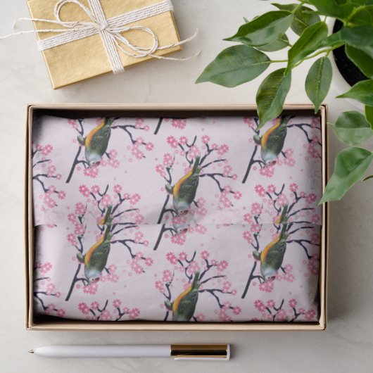 Roze Kersenbloesems en Zangvogel Decoupage Tissuepapier (Geschenk)