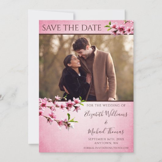 Roze Kersenbloesems  Foto Save the Date (Voorkant)