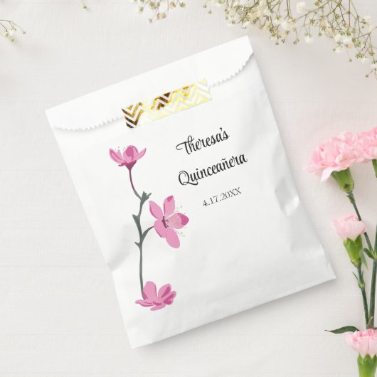Roze Kersenbloesems gepersonaliseerde Quinceanera Bedankzakje (Gezegeld)