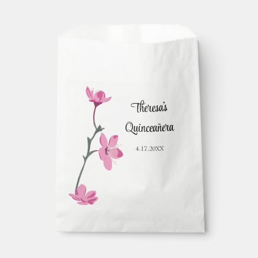 Roze Kersenbloesems gepersonaliseerde Quinceanera Bedankzakje (Voorkant)