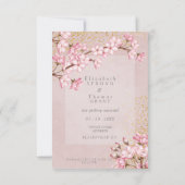 Roze Kersenbloesems Gouden Confetti Save The Date (Achterkant)