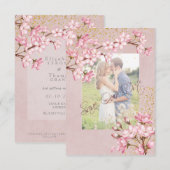 Roze Kersenbloesems Gouden Confetti Save The Date (Voorkant / Achterkant)