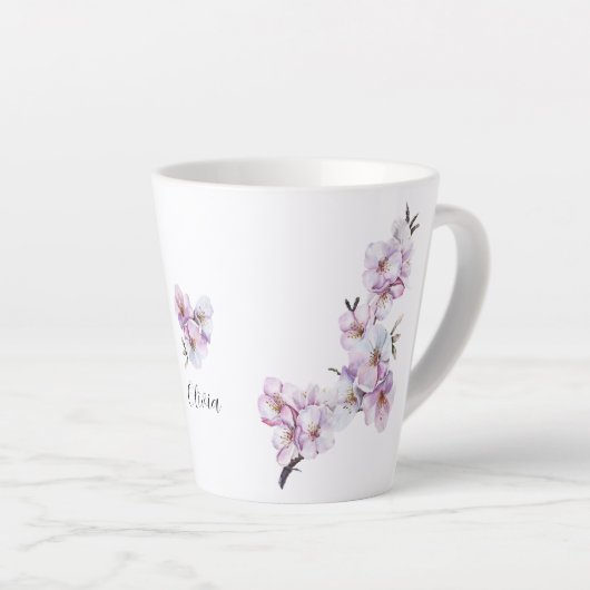 Roze Kersenbloesems Keramisch Latte Mok (Rechterhoek)