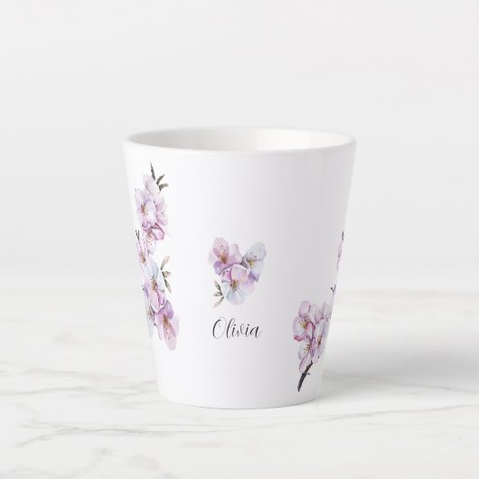 Roze Kersenbloesems Keramisch Latte Mok (Voorkant)