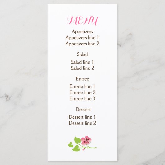 Roze kersenbloesems, metselaars potten bruiloft me menu (Achterkant)