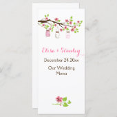 Roze kersenbloesems, metselaars potten bruiloft me menu (Voorkant / Achterkant)