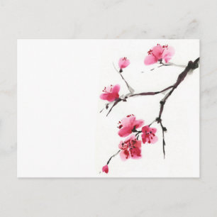 Roze Kersenbloesems – Minimalistische Lente-Inktsc Briefkaart