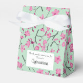Roze Kersenbloesems, Mint Green Quinceanera Bedankdoosjes (Voorkant Zijde)