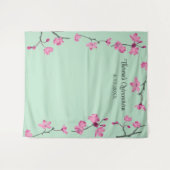 Roze Kersenbloesems, Mint Groen Aangepaste achterg Wandkleed (Voorkant (horizontaal))