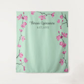 Roze Kersenbloesems, Mint Groen Aangepaste achterg Wandkleed (Voorkant)