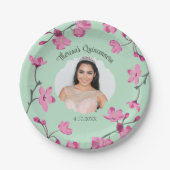 Roze Kersenbloesems, Mint Groen, Foto Papieren Bordje (Voorkant)