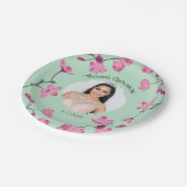 Roze Kersenbloesems, Mint Groen, Foto Papieren Bordje (Gekanteld)