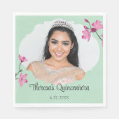 Roze Kersenbloesems, Mint Groen, Foto Servet (Voorkant)