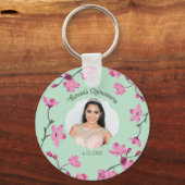 Roze Kersenbloesems, Mint Groen, Foto Sleutelhanger (Voorkant)