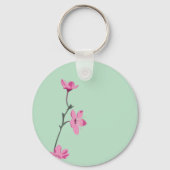 Roze Kersenbloesems, Mint Groen, Foto Sleutelhanger (Achterkant)