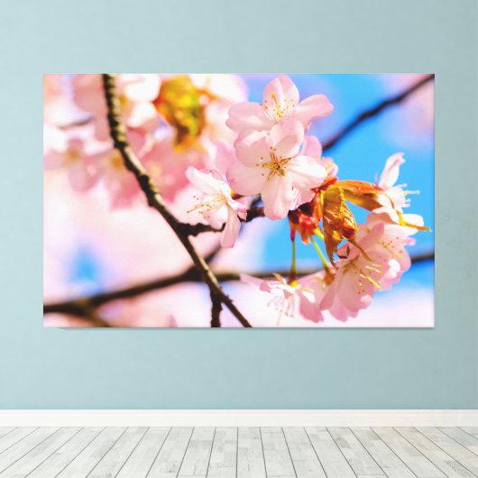 Roze kersenbloesems op een warme lentedag canvas afdruk (Insitu (Houten vloer))
