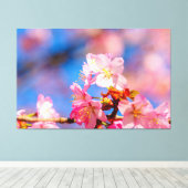 Roze kersenbloesems op een zonnige lentedag canvas afdruk (Insitu (Houten vloer))