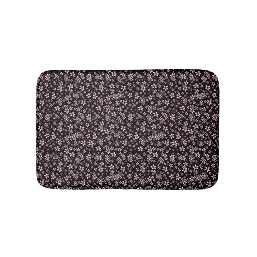 Roze Kersenbloesems Op Zwart Badmat (Voorkant)