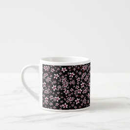 Roze Kersenbloesems op zwart Espresso Kop