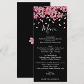 Roze kersenbloesems op zwarte bruiloft receptie menu (Voorkant / Achterkant)