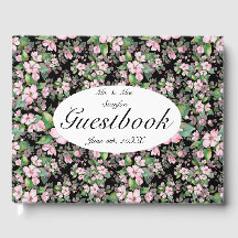 Roze Kersenbloesems Op Zwarte Trouwgastenboek
