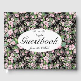 Roze Kersenbloesems Op Zwarte Trouwgastenboek Gastenboek