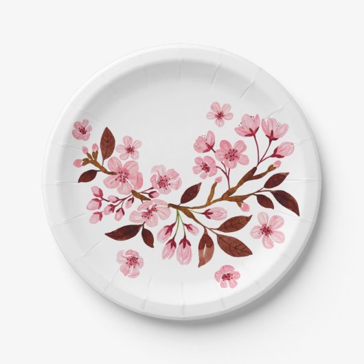 Roze Kersenbloesems Papieren Bordje (Voorkant)
