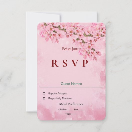 Roze Kersenbloesems RSVP Kaart (Voorkant)