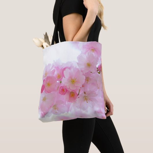 Roze kersenbloesems Sakura bloemige canvas tas (Dichtbij)