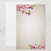 Roze Kersenbloesems  Tan Briefpapier (Voorkant / Achterkant)
