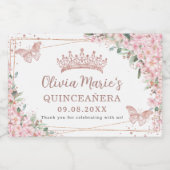 Roze Kersenbloesems Vlinders Roos Gold Mini Sparkling Wijnetiket (Enkel label)