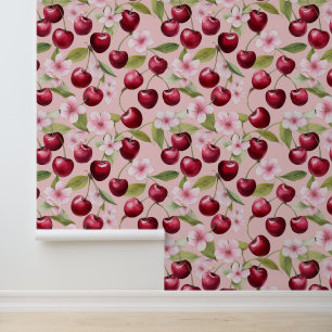 Roze Kersenbloesems Waterverf Lente Bloemen Behang