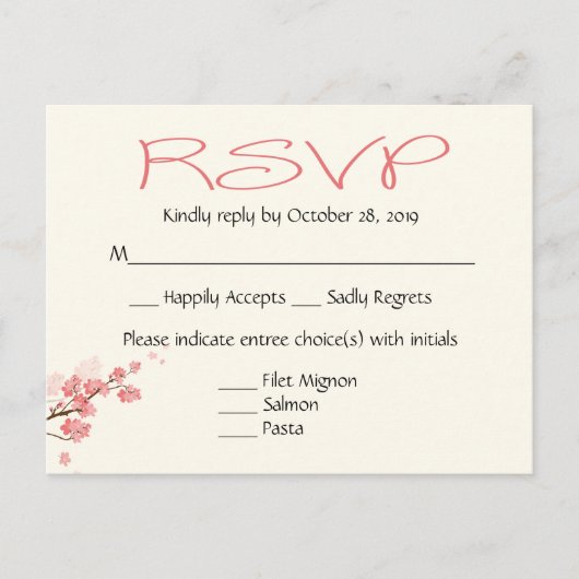 Roze Kersenbloesems Wedding Party RSVP Post Kaart (Voorkant)