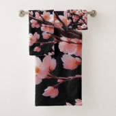Roze Kersenbloesems|Zwart |Badhanddoekset Bad Handdoek (Insitu)
