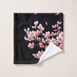 Roze Kersenbloesems|Zwart |Badhanddoekset Bad Handdoek