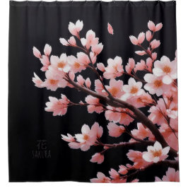 Roze Kersenbloesems |Zwart|Douchegordijn Douchegordijn