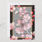 Roze Kersenbloesems Zwarte Achtergrond Uitnodiging (Voorkant)