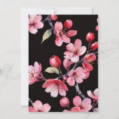 Roze Kersenbloesems Zwarte Achtergrond Uitnodiging (Achterkant)