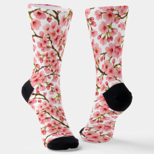 Roze Kersenbloesemtak Patroon Sokken