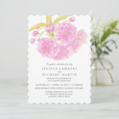 Roze kersenboom bloesem waterverf bruiloft kaart (Staand voorkant)